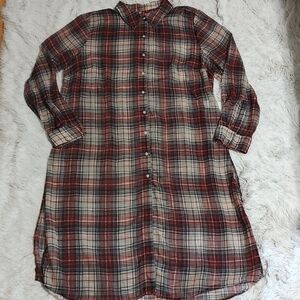 Vnl Styleline Sheer Duster Red & White Plaid Flowy Button Front Dress Blouse 3X